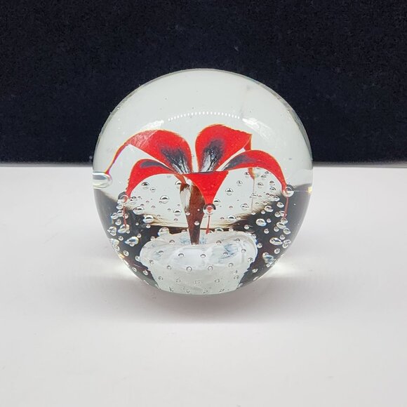 Glass Flower Floral Paperweight Red White Blue Bubbles VTG Wheaton Village 2.5" - Picture 4 of 8